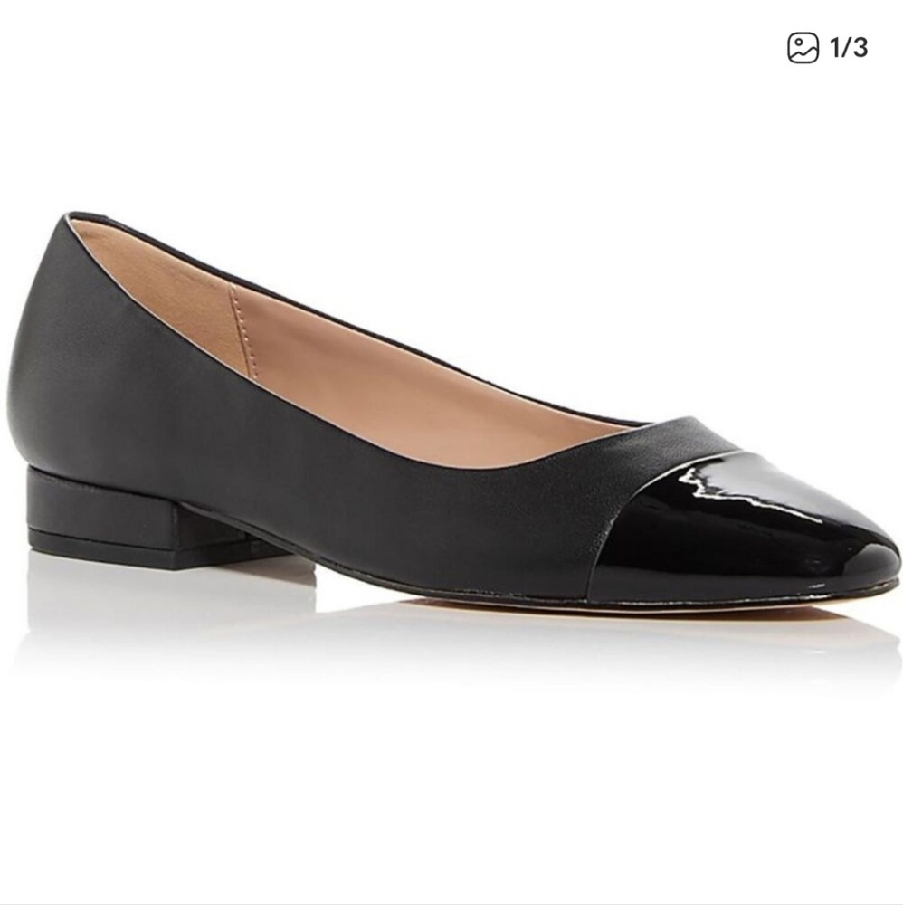 Steve Madden Womens BLAIR Black Leather Cap toe Comfy Ballet Flats Like New